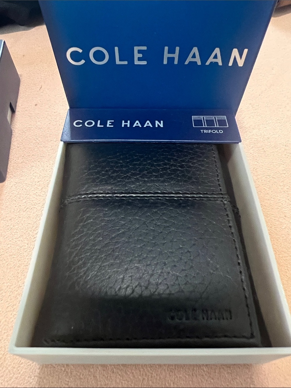 Cole Haan Black Pebbled Leather Trifold Card Holder